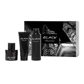 KENNETH COLE BLACK 3 PCS SET FOR MEN: 3.4 EAU DE TOILETTE SPRAY + 3.4 AFTER SHAVE BALM + 6 OZ ALL OVER BODY SPRAY