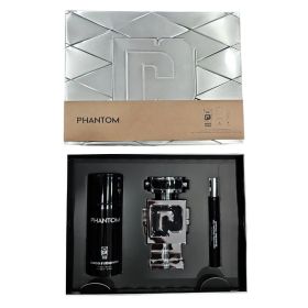 PACO RABANNE PHANTOM 3 PCS SET FOR MEN: 3.4 EAU DE TOILETTE SPRAY + 5 OZ DEODORANT SPRAY + 0.33 EAU DE TOILETTE SPRAY (METAL BOX)