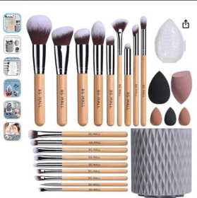 Makeup Brushes Premium Synthetic Foundation Powder Concealers Eye Shadows 18 Pcs Brush Set With 5 Sponge & Holder Sponge Case (Option: Grey 18pcs)